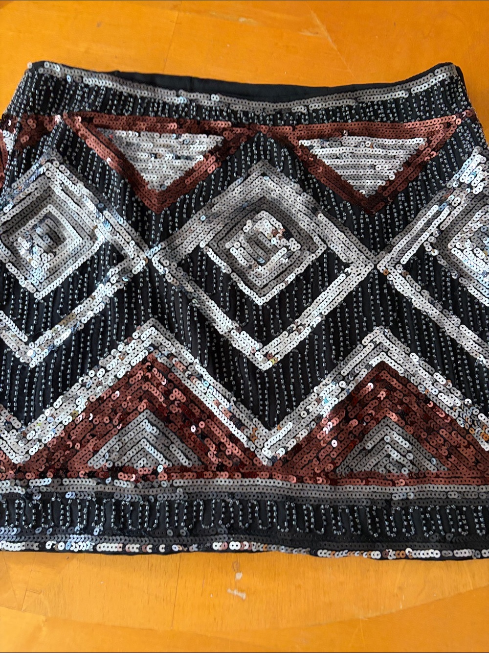 Sequin Geometric Mini Skirt - Black, Silver & Copper